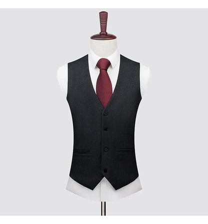 Men's High-End Wool Suit Three-Piece Set Business Casual Fashion Tencel Vest Trousers Bridegroom Wedding Dress