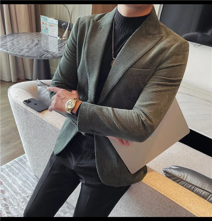 Men's Smart Casual Single Breasted Blazer – Spring Autumn Jacket in Green, Black & Coffee
