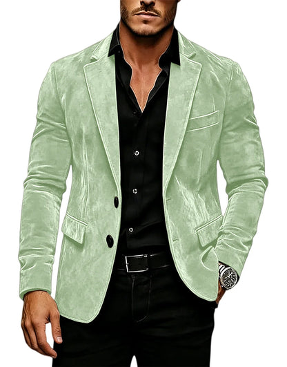 Luxury Men's Suede Texture Blazer Notched Lapel Slim Fit 2 Button Sport Coat Business Casual Formal Wedding Party Suit Jacket