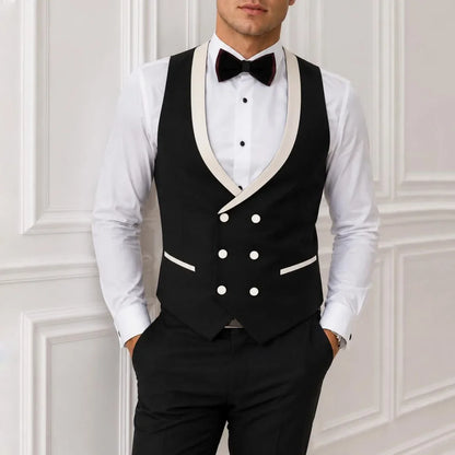 Men Suit Black 3 Pieces With Beige Lapel For Wedding Groom Birthday Banquet Party Ball Business Office Work Jacket Vest Pants