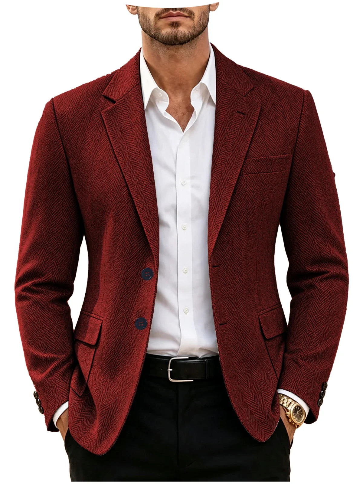 British Men's Blazer Vintage Herringbone Tweed Slim Fit Suit Jacket Wool Blend Formal Business Casual Sport Coat Wedding Office