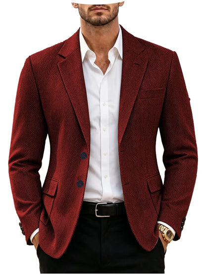 British Men's Blazer Vintage Herringbone Tweed Slim Fit Suit Jacket Wool Blend Formal Business Casual Sport Coat Wedding Office