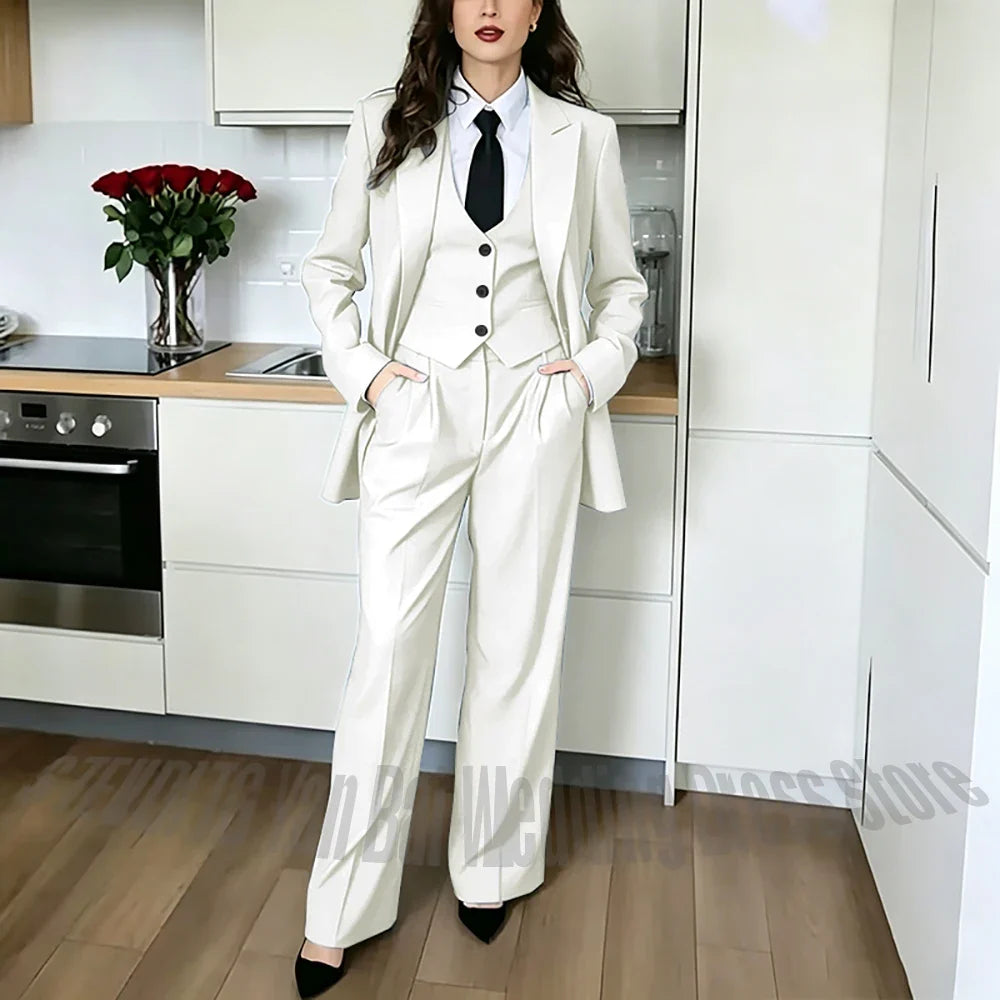 Classic Peaked Lapel Women's Pant Suits 3 Piece Formal Office Regular Fit Single Breasted Business Occasion Party Event Outfit