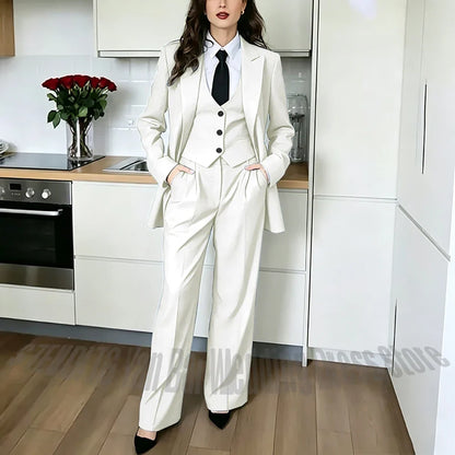 Classic Peaked Lapel Women's Pant Suits 3 Piece Formal Office Regular Fit Single Breasted Business Occasion Party Event Outfit