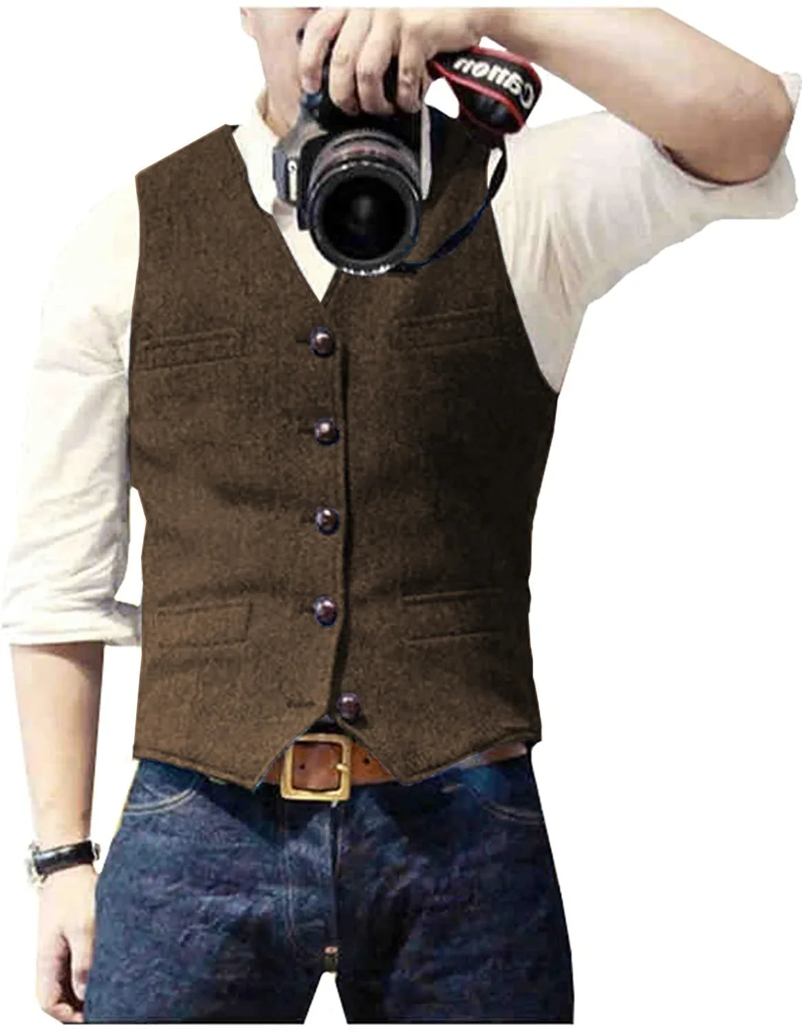 Men's Herringbone Vest – Single Breasted Formal Waistcoat for Business & Casual Wear