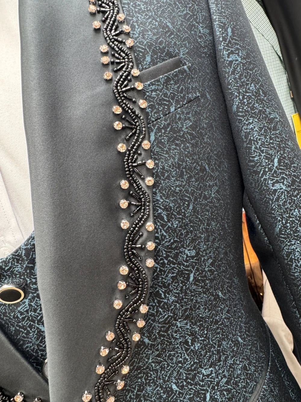Txjojn New Jacquard Beaded Suit Set 3 Pieces For Men Prom Wear Customized Shawl Lapel Slim Fit Men's Suits Wedding Groom Outfit