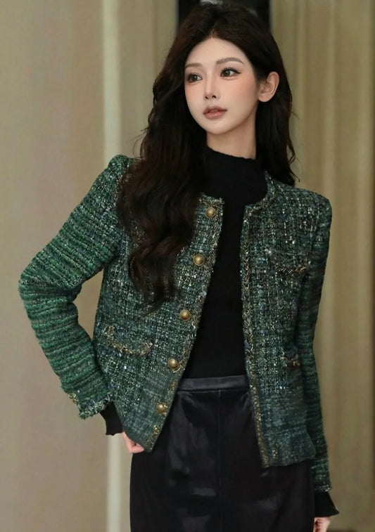 Spring Autumn Women Office Fashion Multi Pockets Slim Fit Jacket O Neck Single Breasted Long Sleeve Ladies Designer Short Coat