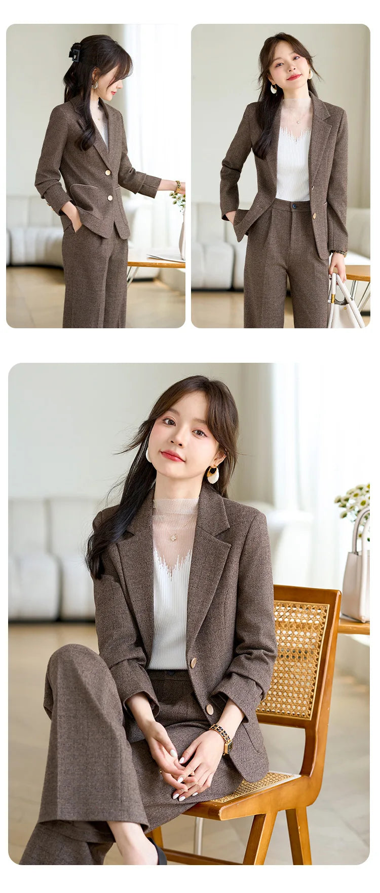 High Quality Fabric Velvet Autumn Winter Women Business Work Wear Suits Pantsuits Formal OL Styles Professional Trousers Set