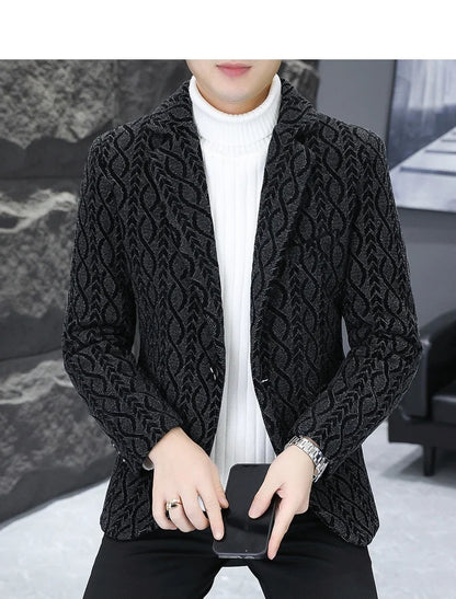 Blazer Autumn/Winter Golden Sable Velvet and Cotton Thickened Thermal Small Suit Fashion Business Men's Slim Blazer