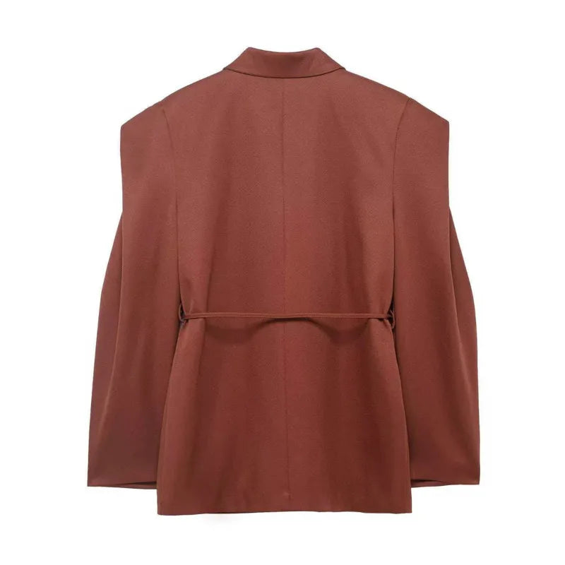 Spring Autumn New Women Blazer Notched Collar Single Button Flying Sleeve Solid Color High-End Elegant Fashion Coat HK18181