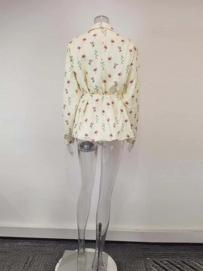Spring Autumn Fashion Women's Pure Color Belted Shoulder Pad Suit Coat Commute Style Loose Fit Long Sleeve Regular Length
