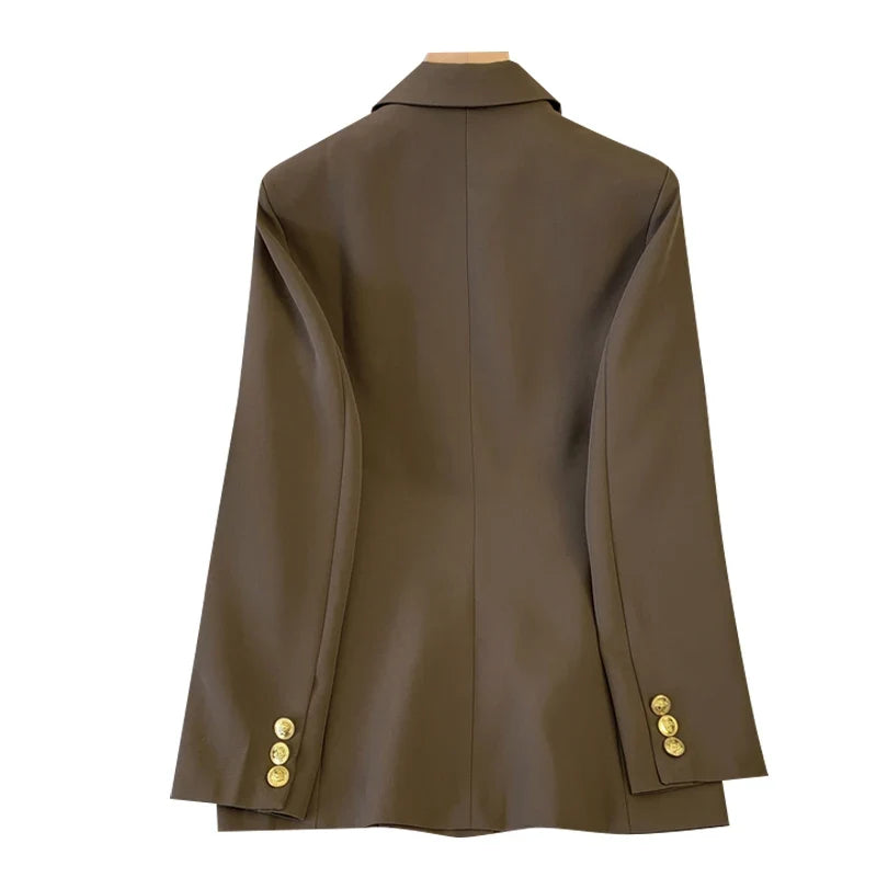 Women's Coffee Autumn Blazer Coat Vintage Harajuku Elegant Long Sleeve Fitted Suit Jacket Outerwear Top 2000s Emo Clothes 2025