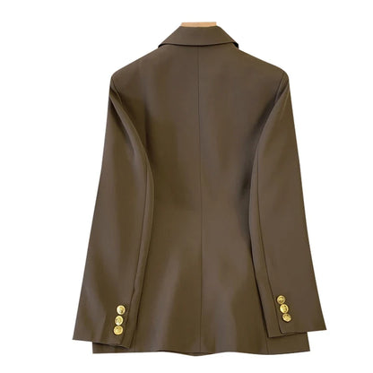 Women's Coffee Autumn Blazer Coat Vintage Harajuku Elegant Long Sleeve Fitted Suit Jacket Outerwear Top 2000s Emo Clothes 2025