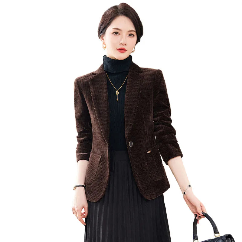 Autumn and Winter Blazer Women's Corduroy New Long Sleeve Professional Blazer Women's Coat Office Female Blazers Jacket Coat