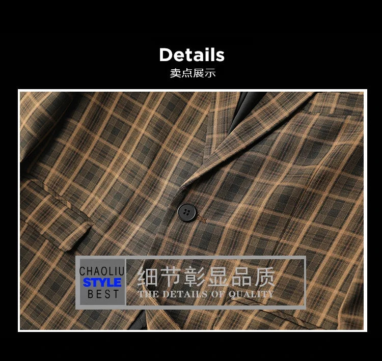 2025 Spring Classic Checkered Suit Jacket Men High End Business Casual Blazers Streetwear Social Wedding Groom Dress Blazer