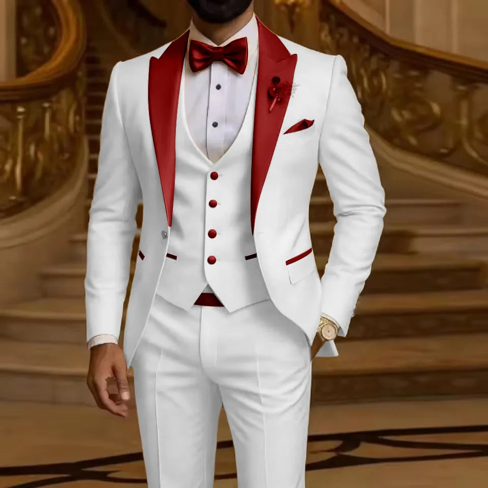 Costume 3 pièces pour homme Coupe ajustée Revers cranté Smoking de marié Garçon d'honneur Mariage Blazer Gilet Pantalon Ensemble Tenues pour hommes
