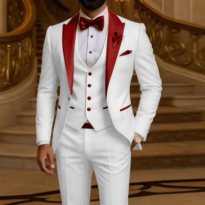 Costume 3 pièces pour homme Coupe ajustée Revers cranté Smoking de marié Garçon d'honneur Mariage Blazer Gilet Pantalon Ensemble Tenues pour hommes