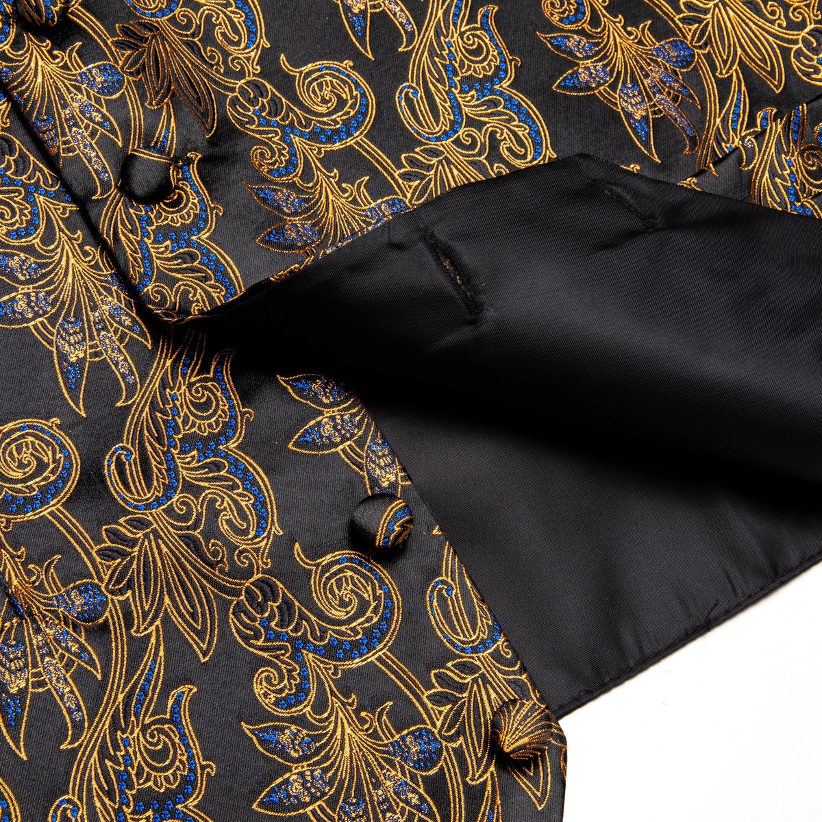 Men's Vest 5-Piece Set Black Gold Scroll Jacquard V-Neck for Banquets and Vintage Theme Events