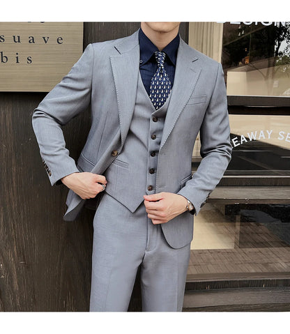 ( Jacket+Vest+Pants ) ltalian Style Luxury High-end Fashion Solid Color Mens Business Slim Suit 3Piece Set Groom Wedding Tuxedo