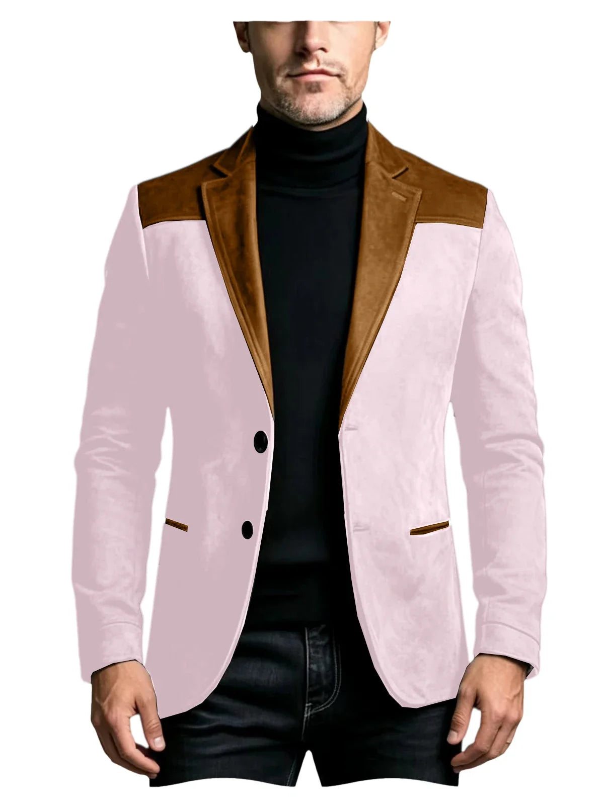 Men Suede Patchwork Lapel Blazer Slim Fit Color Block Suit Jacket Business Streetwear Outerwear For Party Daily Evening Outfits
