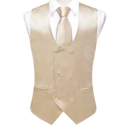 Men's Suit Vest 5-Piece Set Double Breasted Satin Waistcoat for Weddings & Formal Occasions – Red, Champagne, Green