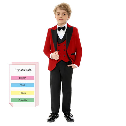 Boys 4-Piece Formal Suit Set – Single Breasted Peaked Lapel Kids Tuxedo for Weddings & Special Occasions