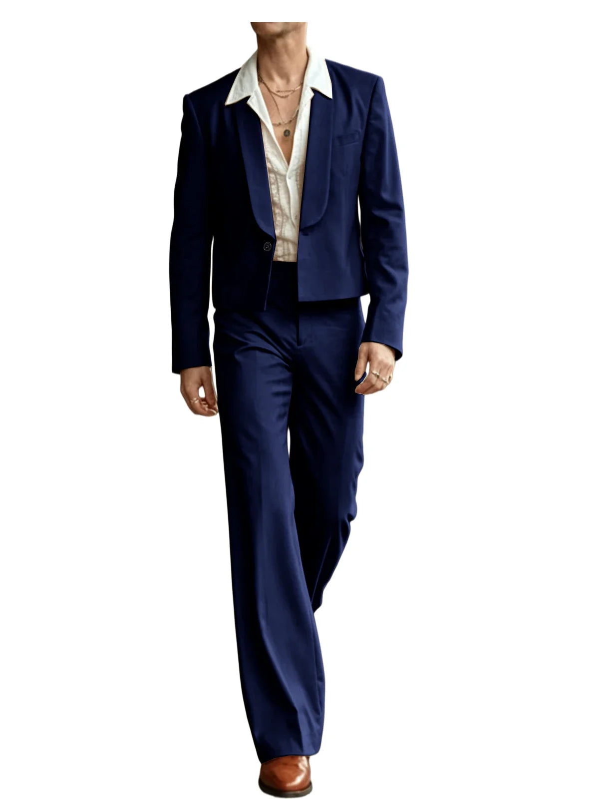 Men's 2-Piece Suit Set – Cropped Blazer & High Waist Flare Pants | Shawl Lapel Tuxedo for Formal & Party Occasions