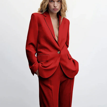 Graceful Blue Notch Lapel Suits For Women Casual Single Breasted 2 Piece Daily Interview Business Speech Outfits Jacket Pants
