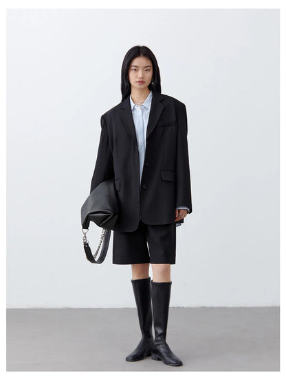 Fashion Women Woolen Blazers Solid Loose Casual Single-breasted Twill Suit Coat Office Ladies Jacket Spring Summer 2026