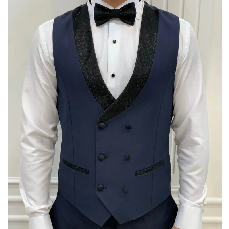 Men's Double-Breasted Vest with Black Lapel – Formal Waistcoat for Weddings, Business & Special Occasions