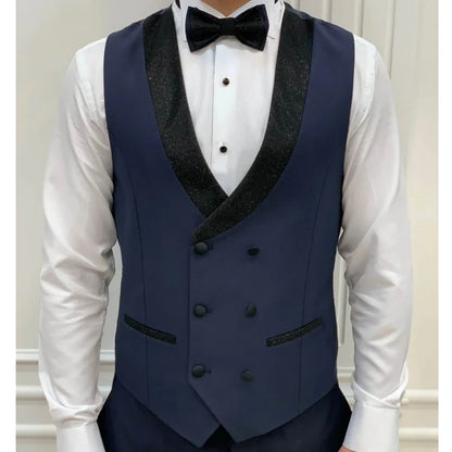 Men's Double-Breasted Vest with Black Lapel – Formal Waistcoat for Weddings, Business & Special Occasions