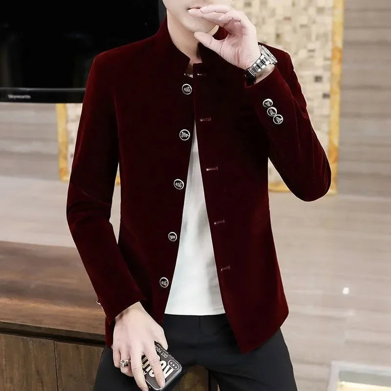Slim Fit Velvet Man Suits and Blazers Single Models Clothing Korean Style Clothes Gentleman Elegant Jacket for Men New in Coats