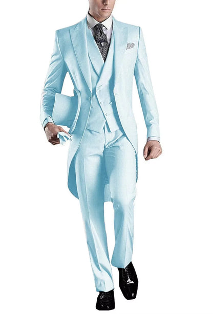 Men's 3-Piece Solid Long Tailcoat Tuxedo Set Formal Wedding Groom Clothing Jacket Pants Vest for Prom Party Fashion Male Suits