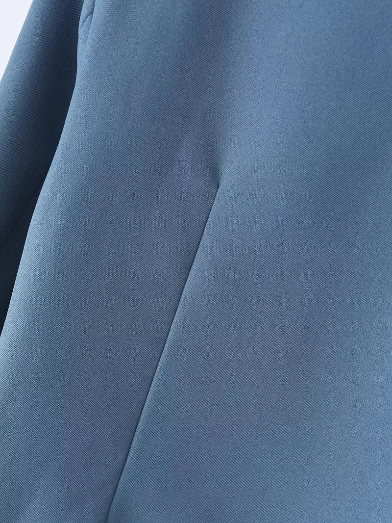 Women's Blue Blazer Jacket Vintage Office Ladies Long Sleeve Single Breasted Cropped Outerwear Suit Coat Y2k 2000s Spring Autumn