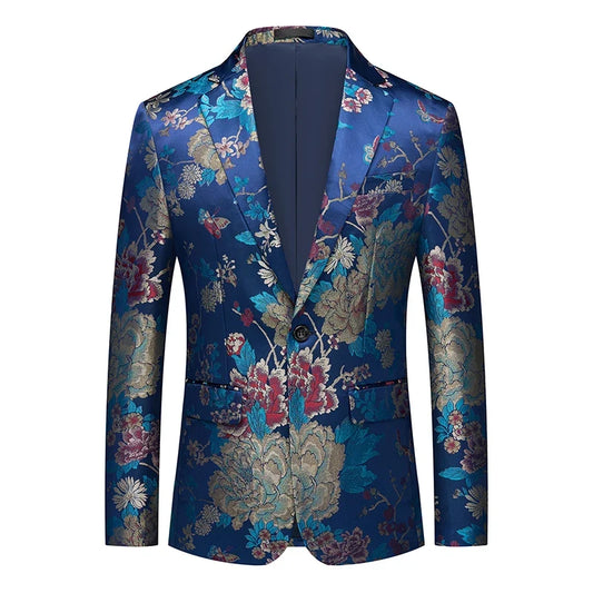 Men's Printed Suit Jacket – Paisley Floral Single Breasted Party Blazer for Men – Plus Size