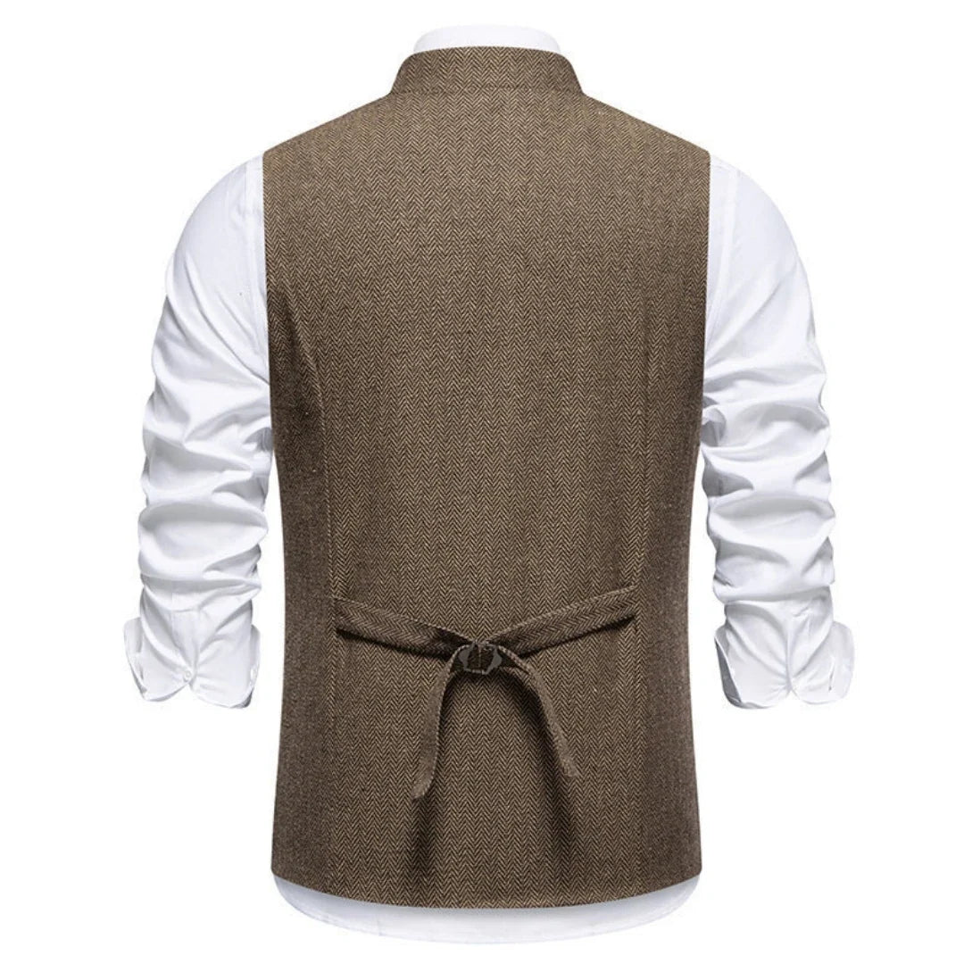 Men's Vest – Herringbone Single-Breasted Waistcoat for Weddings & Business