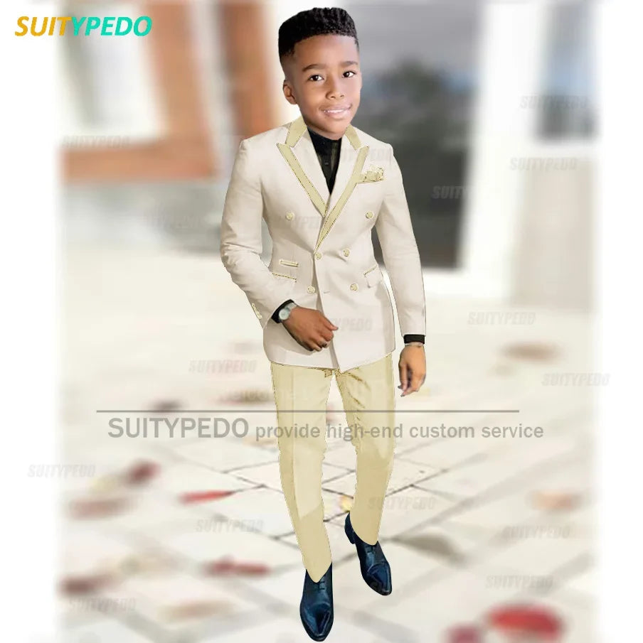 Fashion Suit For Boys Evening Dinner Tailor-made High Quality Outfits Fashion Children Double Breasted Blazer Pants Two Pieces