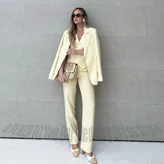 Customized Women 3 Piece Suit Slim Fit Blazer Vest Pants Classic Single Breasted Business Office Streetwear Prom Formal Wear