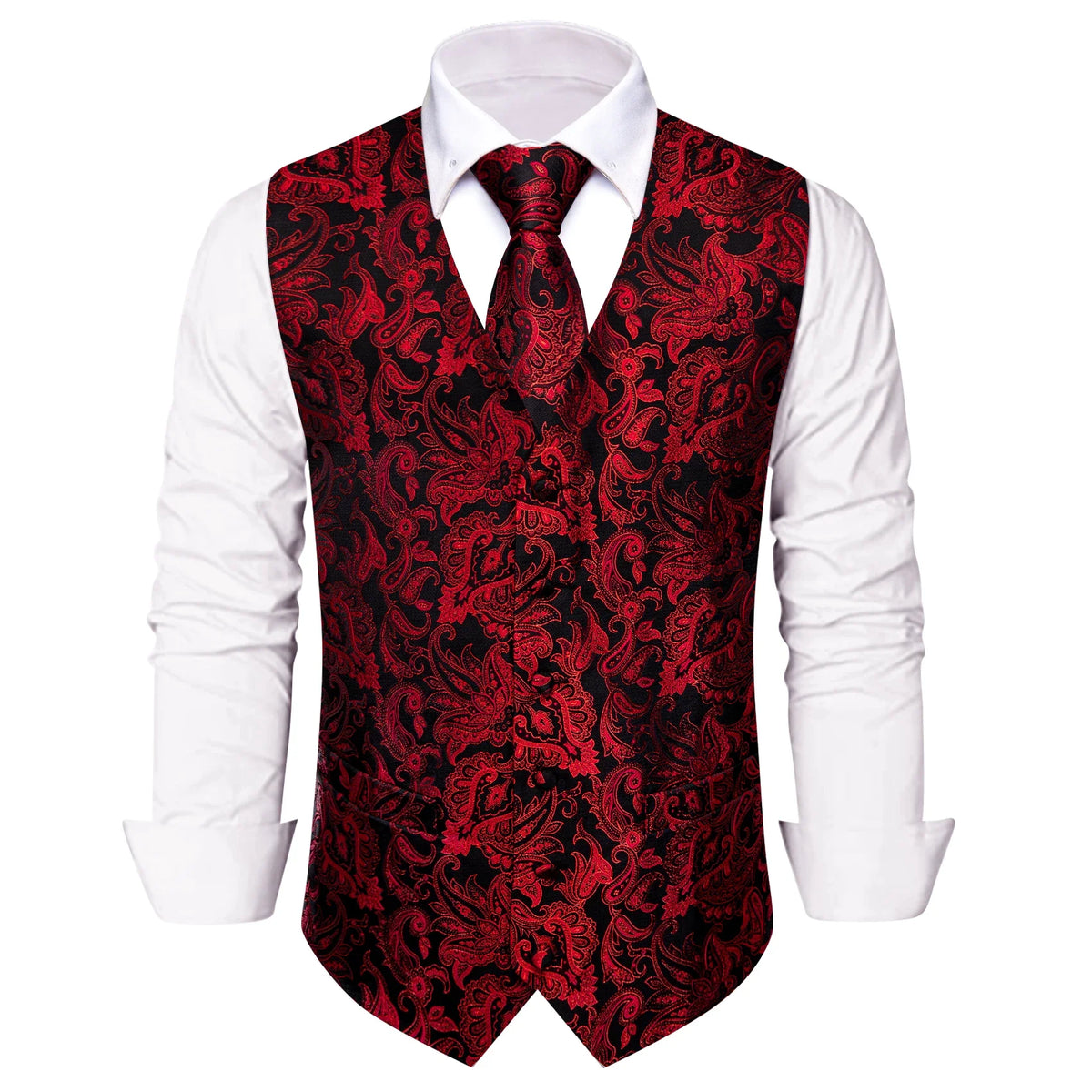Men's Paisley Suit Vest Tie Set – Royal Blue, Red, Brown & Orange | Wedding & Business Waistcoat
