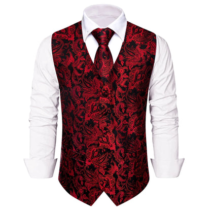 Men's Paisley Suit Vest Tie Set – Royal Blue, Red, Brown & Orange | Wedding & Business Waistcoat