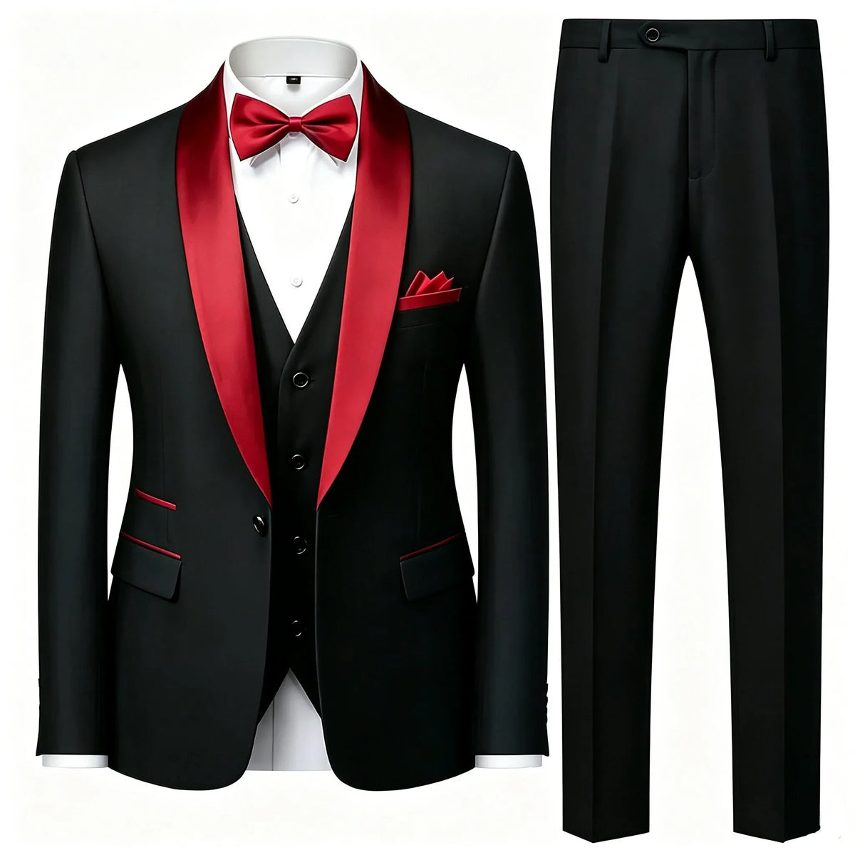 Costume trois pièces de cérémonie pour hommes à col vert | Design contrasté, coupe ajustée, comprend gilet, chemise, pantalon