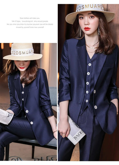 Fashion Elegant Pink High-End Small Business Suit Coat2022Autumn and Winter Elegant Vest Suit Three-Piece Korean Women's Clothin