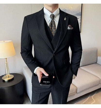 Men's Slim Fit 2-Piece Suit – Striped Single-Breasted Blazer and Trousers for Wedding, Business & Formal Wear