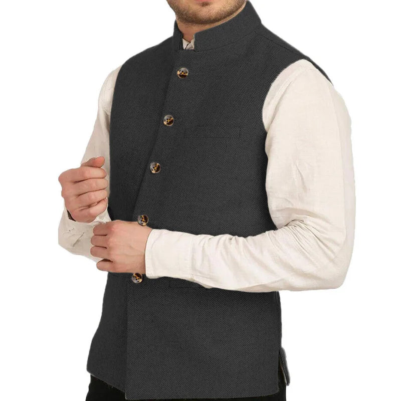Men's Herringbone Suit Vest – Formal Single-Breasted Waistcoat for Weddings & Business