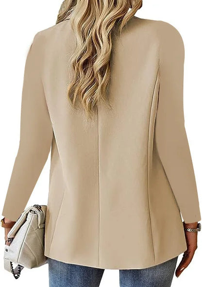 Women's Solid Color Single Button Blazer Autumn Long Sleeve Lapel Office Jacket Slim Fit Casual Workwear with Front Pockets