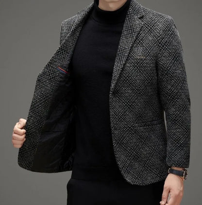 Men's Autumn Winter Thickened Business Casual Blazer Jacket Middle Aged Warm Outerwear