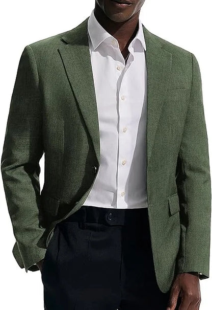 Men's Linen Blazer Slim Fit Notched Lapel 2-Button Sport Coat for Wedding, Business & Daily Wear