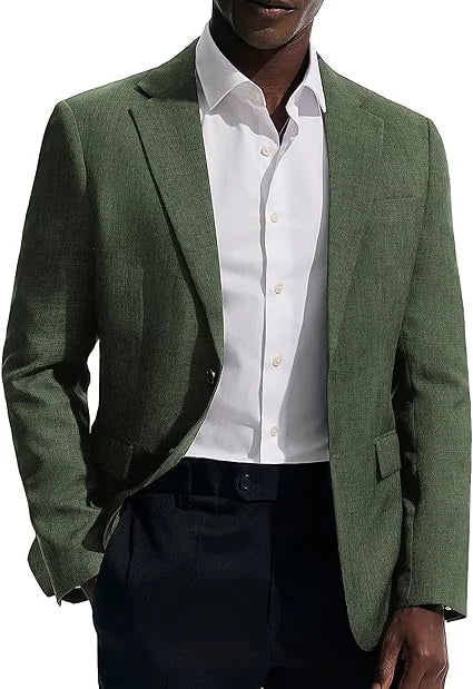 Men's Linen Blazer Slim Fit Notched Lapel 2-Button Sport Coat for Wedding, Business & Daily Wear