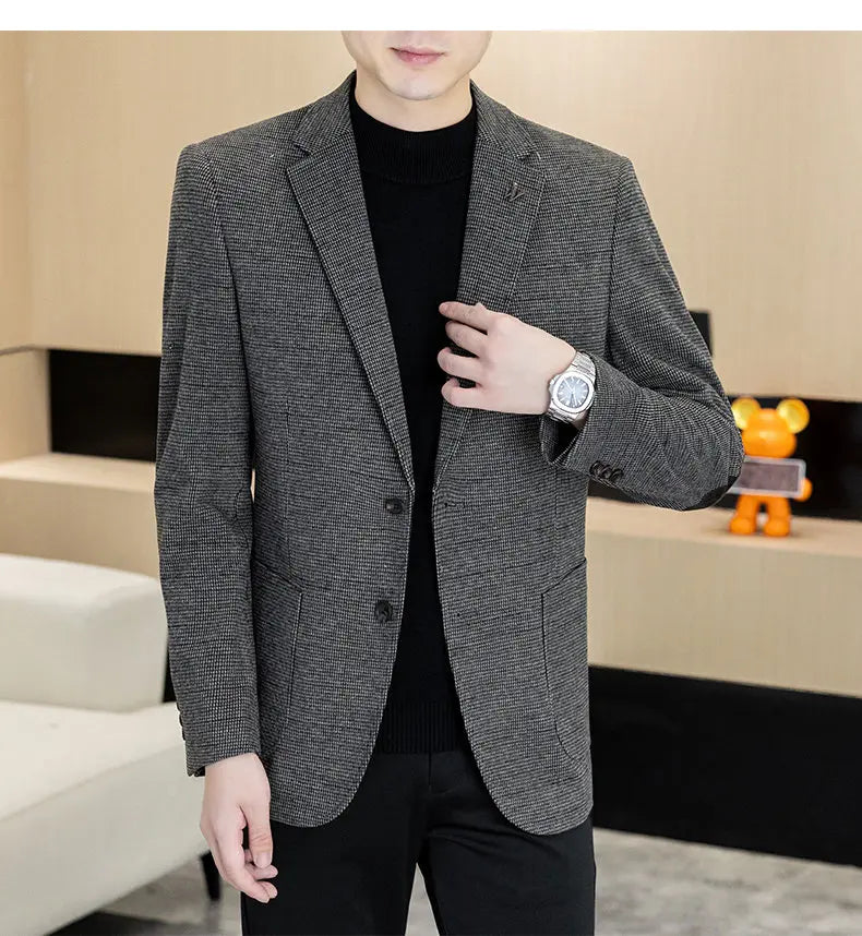 Men's Blazer Single Breasted Smart Casual Grey Coffee Spring Autumn