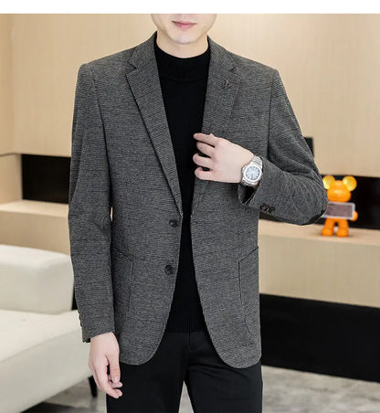 Men's Blazer Single Breasted Smart Casual Grey Coffee Spring Autumn
